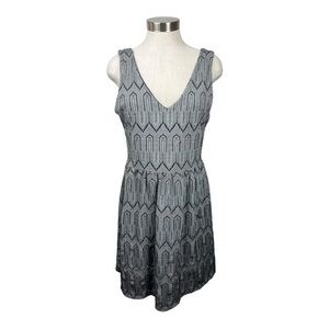 Lucky Brand Black‎ & Grey Art Deco Print Sleeveless Dress Size Large